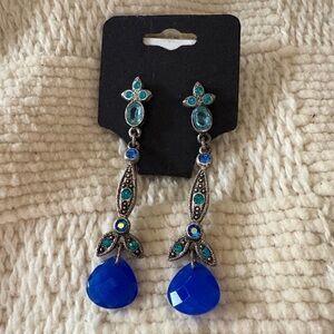 Source Unknown Blue Teardrop Crystal Dangle Earrings